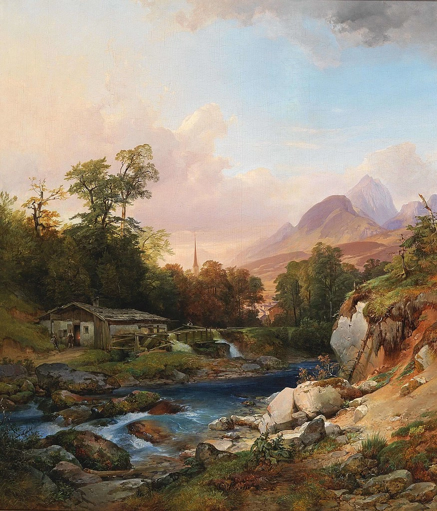 Un paesaggio montano con una fucina